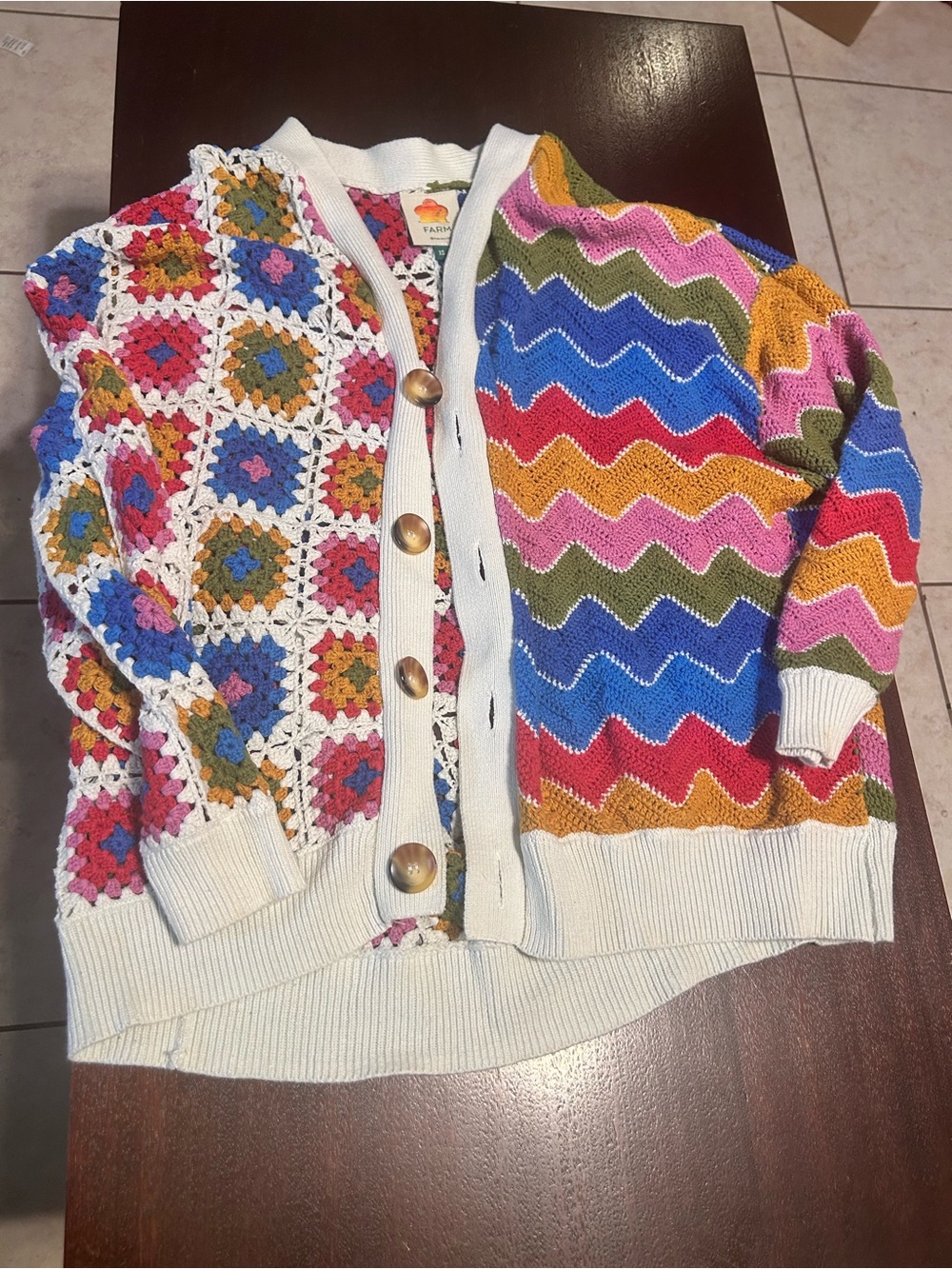 FARM Rio Multicolor Crochet & Zigzag Knit Cardigan - White Trim - Picture 3 of 5